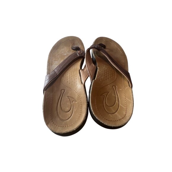 Olukai Womens Size 7 Brown Leather & Rubber Beach Sandals - Picture 4 of 7
